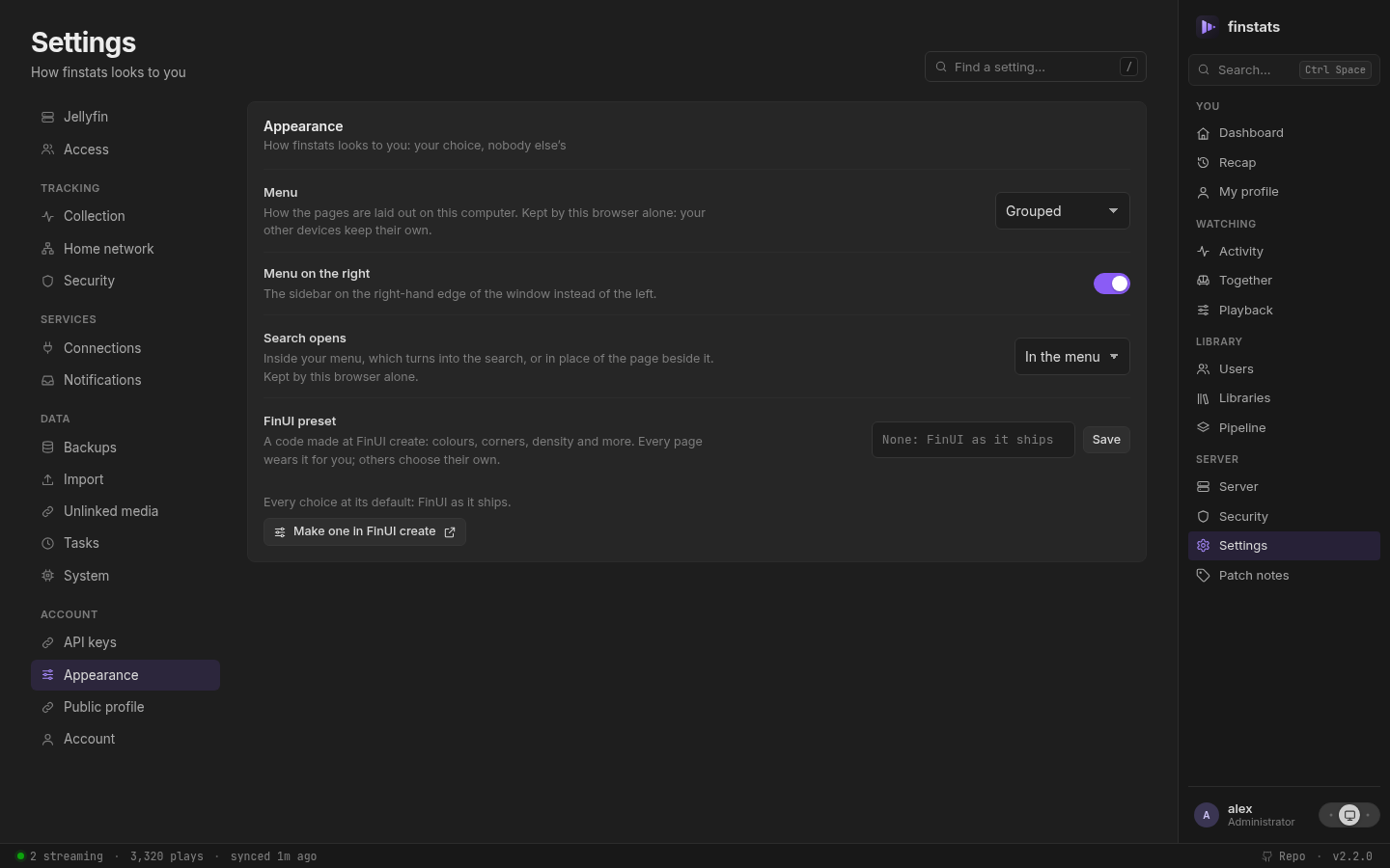 The grouped, on the right menu