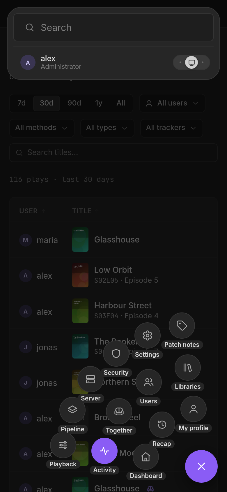 The thumb arc menu on a phone, open