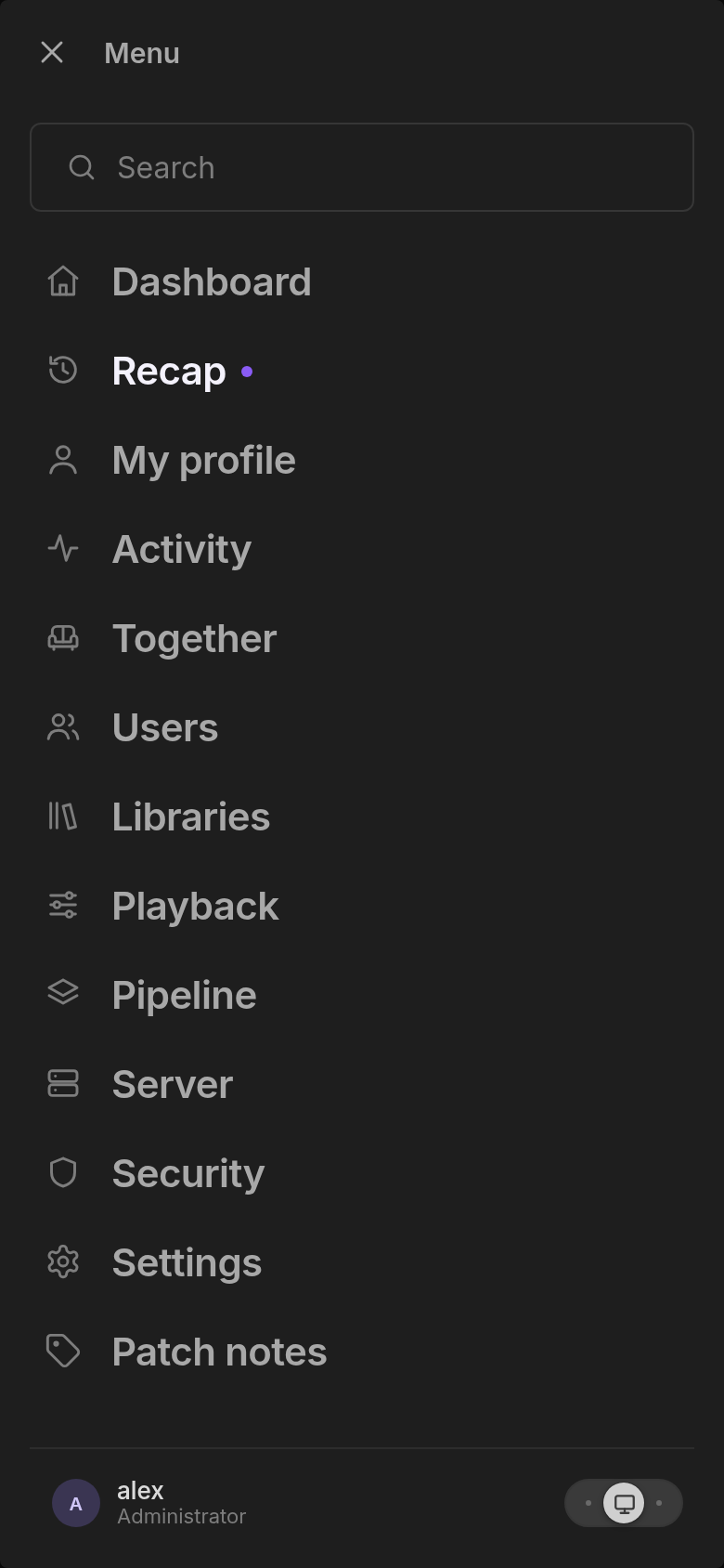 The full screen menu on a phone, open