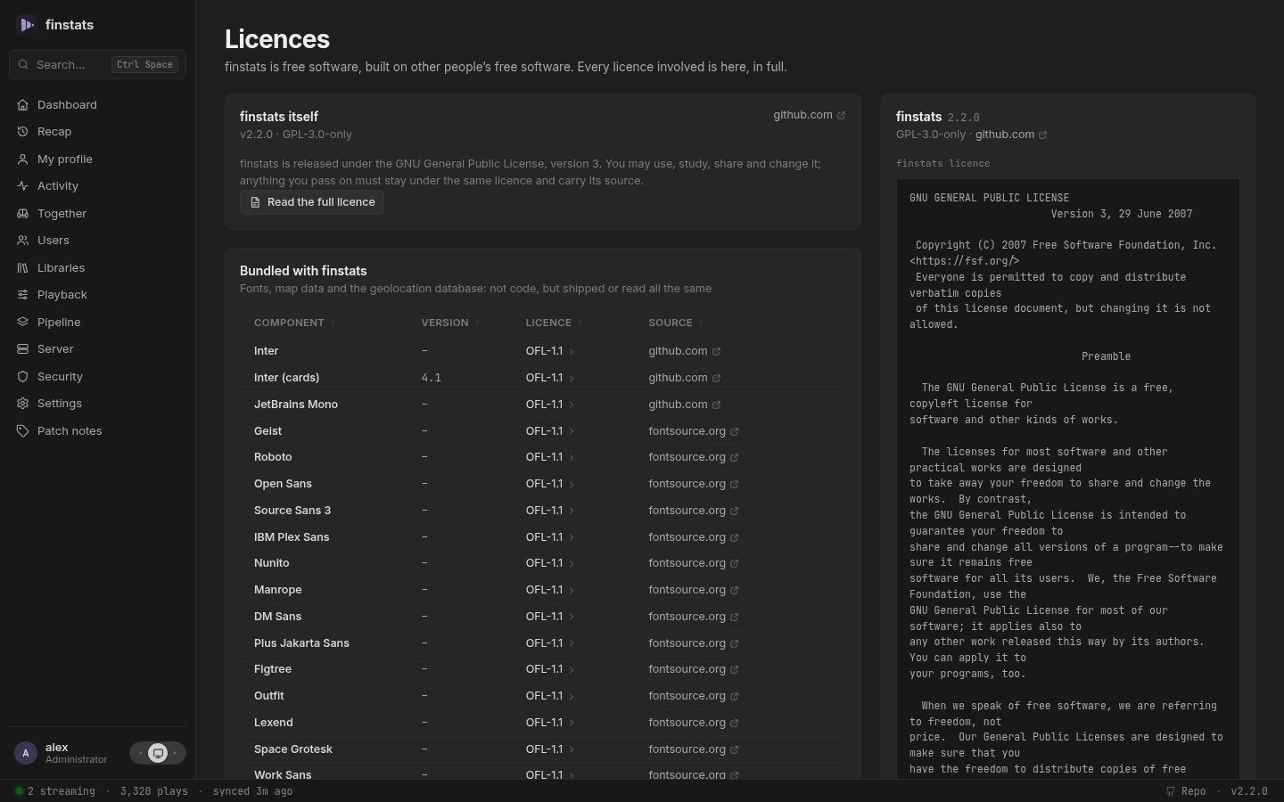 Licences, on a desktop