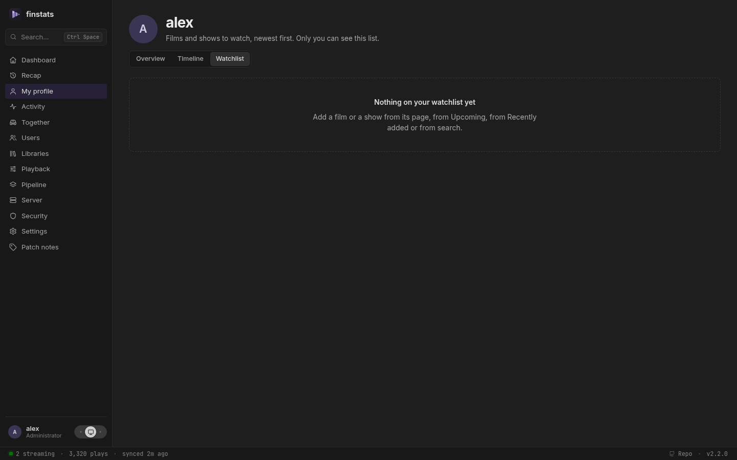 A user's watchlist, on a desktop