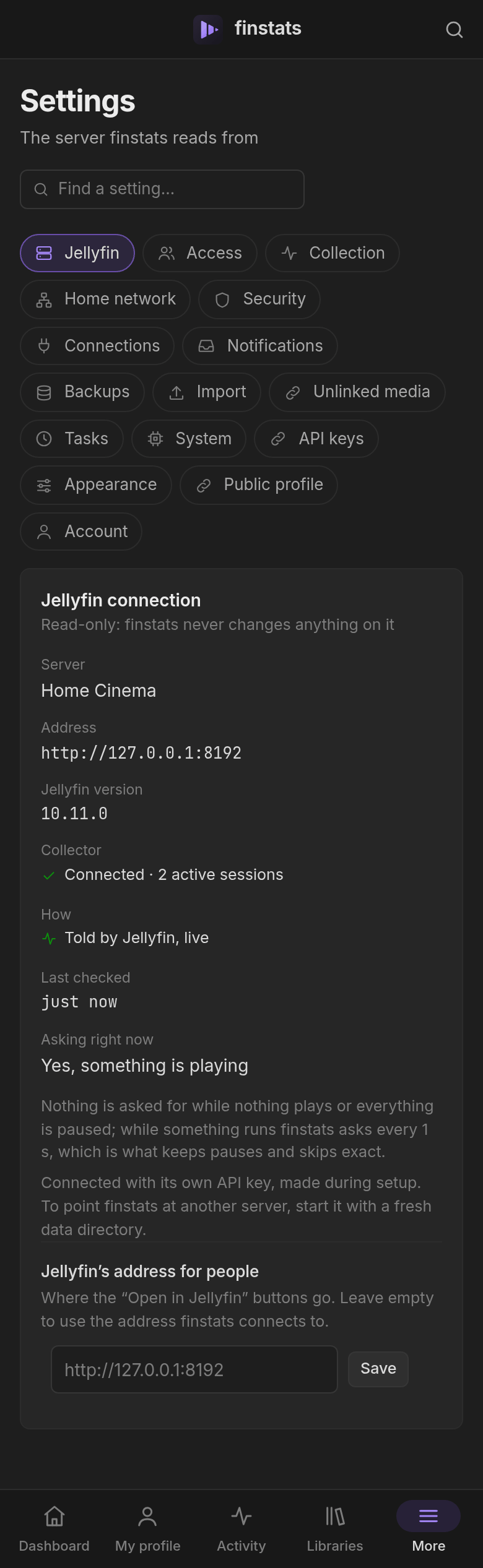 Settings, on a phone
